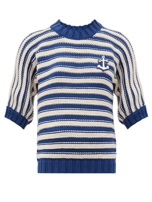 Matchesfashion.com Gucci - Logo-appliqu Striped Cotton-blend Sweater - Womens - Blue White