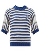 Matchesfashion.com Gucci - Logo-appliqu Striped Cotton-blend Sweater - Womens - Blue White