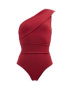 Matchesfashion.com Haight - Maria One-shoulder Crepe-jersey Swimsuit - Womens - Burgundy