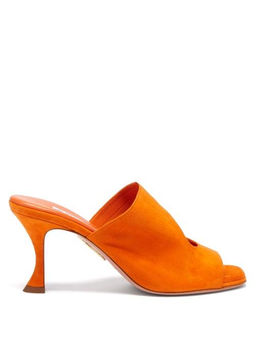 Matchesfashion.com Aquazzura - Sexy Thing 75 Keyhole-vamp Suede Mules - Womens - Orange