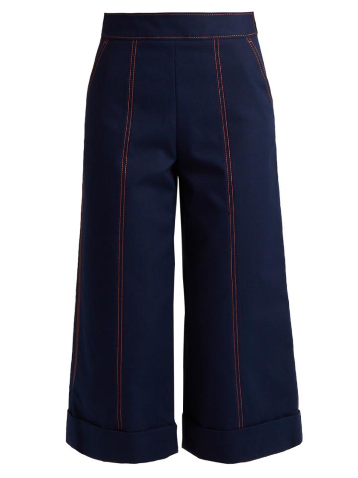 Msgm Wide-leg Cropped Cotton Trousers