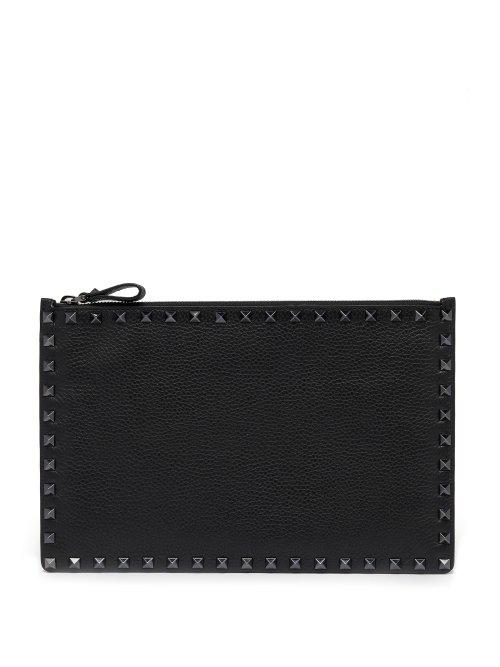 Matchesfashion.com Valentino - Rockstud Pebble Leather Pouch - Mens - Black