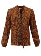 Matchesfashion.com Saint Laurent - Pussy-bow Tiger-print Silk Blouse - Womens - Animal