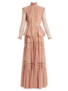Elie Saab High-neck Lace-insert Georgette Gown