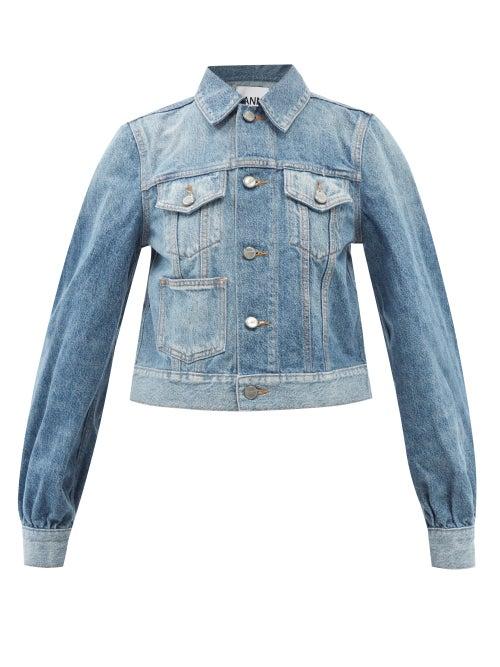 Ganni - Puff-sleeved Organic-denim Jacket - Womens - Mid Denim