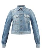 Ganni - Puff-sleeved Organic-denim Jacket - Womens - Mid Denim
