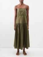 Matteau - Square-neck Organic-cotton Maxi Dress - Womens - Dark Green