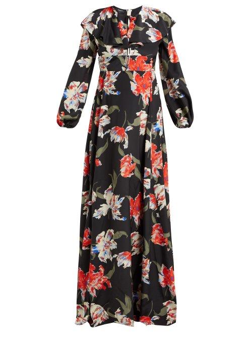 Matchesfashion.com Rochas - Tulip Print Silk Gown - Womens - Black