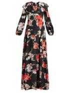 Matchesfashion.com Rochas - Tulip Print Silk Gown - Womens - Black