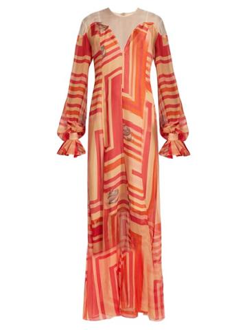 Matchesfashion.com Katie Eary - Geo Print Silk Chiffon Maxi Dress - Womens - Red Multi