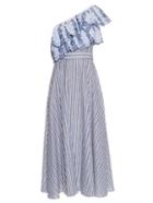 Gül Hürgel One Shoulder Ruffle-trimmed Striped Dress