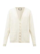 Matchesfashion.com Gucci - Gg-embroidered Cabled-wool Cardigan - Womens - Cream