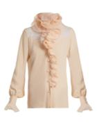 Lanvin Ruffle-trimmed Lace-insert Silk Blouse