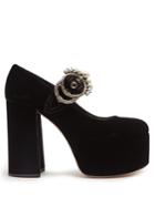 Miu Miu Embellished Velvet Block-heel Platform Pumps