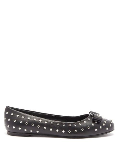 Salvatore Ferragamo - Varina Studded Leather Ballet Flats - Womens - Black