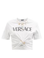 Versace - Charm-embellished Logo-print Cotton-jersey T-shirt - Womens - White Black