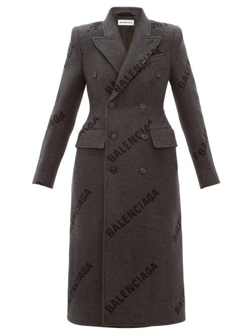 Matchesfashion.com Balenciaga - Hourglass Logo Print Cashmere Coat - Womens - Dark Grey