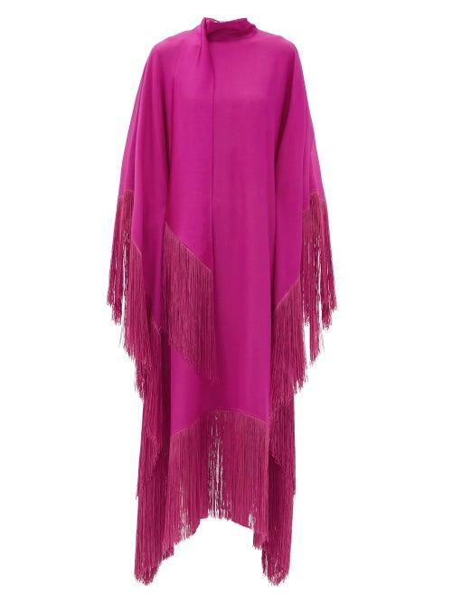 Matchesfashion.com Taller Marmo - Mrs Ross High-neck Fringed Satin-crepe Kaftan - Womens - Pink