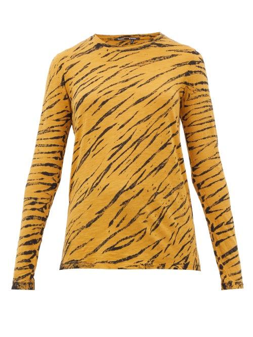 Matchesfashion.com Proenza Schouler - Tiger-print Long-sleeved Cotton T-shirt - Womens - Black Multi