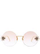 Matchesfashion.com Alexander Mcqueen - Spider Embellished Round Metal Sunglasses - Womens - Pink Gold