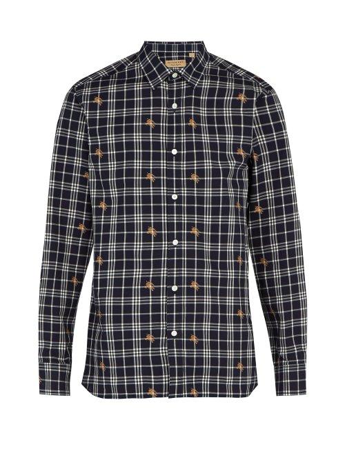 Matchesfashion.com Burberry - Edward Fil Coup Checked Cotton Shirt - Mens - Navy
