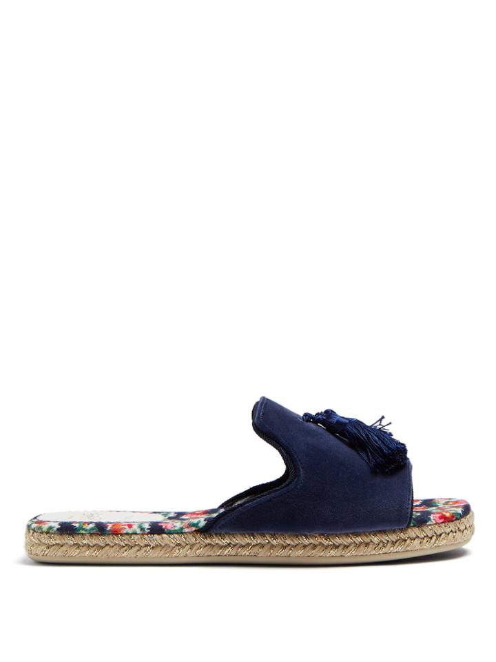 Christian Louboutin Pacha Tassel-embellished Velvet Espadrille Slides