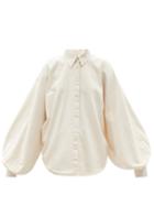 Ladies Rtw Made In Tomboy - Claire Balloon-sleeve Denim Shirt - Womens - Cream