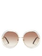 Chlo - Carlina Oversized Round Metal Sunglasses - Womens - Gold