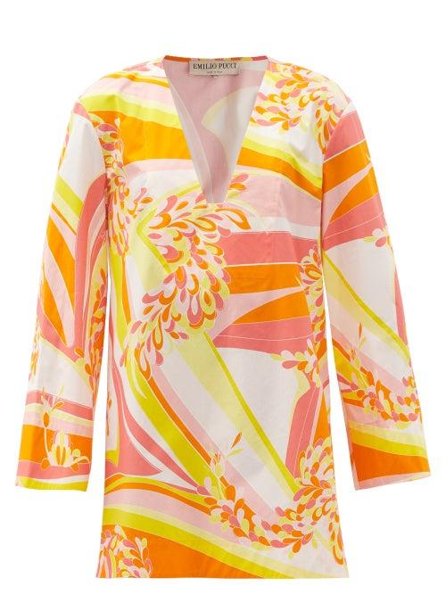 Matchesfashion.com Emilio Pucci - Lilly-print Cotton-poplin Mini Dress - Womens - Orange Print