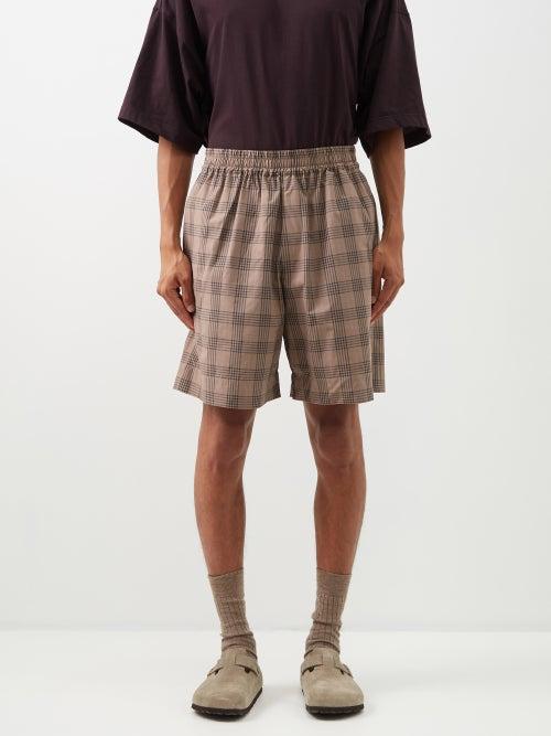 Studio Nicholson - Check-cotton Canvas Shorts - Mens - Brown Print