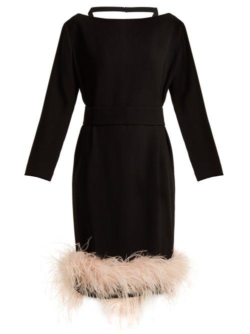 Matchesfashion.com Prada - Feather Embellished Crepe Dress - Womens - Black Pink