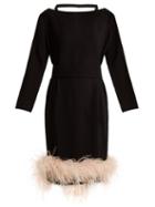 Matchesfashion.com Prada - Feather Embellished Crepe Dress - Womens - Black Pink