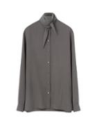 Lemaire - Tie-neck Silk-crepe Shirt - Womens - Mid Grey