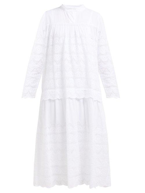 Matchesfashion.com Queene And Belle - Daphne Broderie Anglaise Cotton Midi Dress - Womens - White