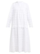 Matchesfashion.com Queene And Belle - Daphne Broderie Anglaise Cotton Midi Dress - Womens - White
