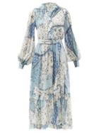 Matchesfashion.com Etro - Chio Ruffled Floral-print Silk-chiffon Wrap Dress - Womens - Light Blue