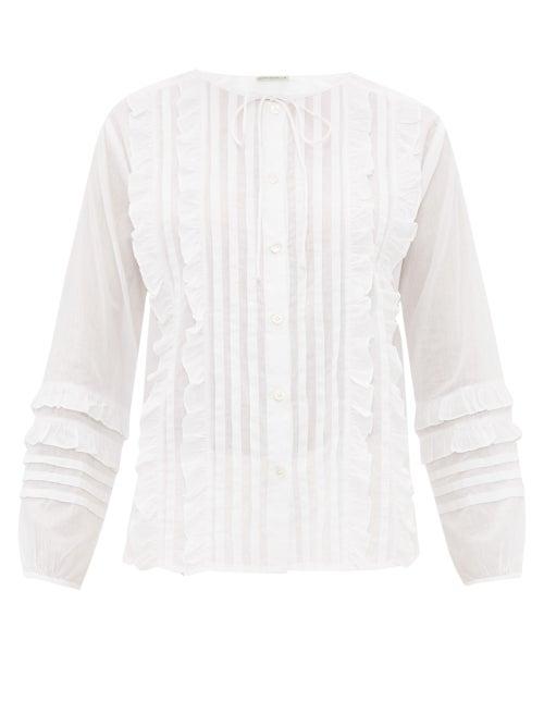 Matchesfashion.com Queene And Belle - Ashley Ruffled And Pleated Cotton Blouse - Womens - White