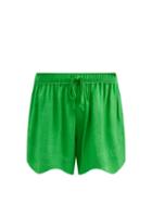 Ganni - Mid-rise Drawstring Ripstop Shorts - Womens - Green