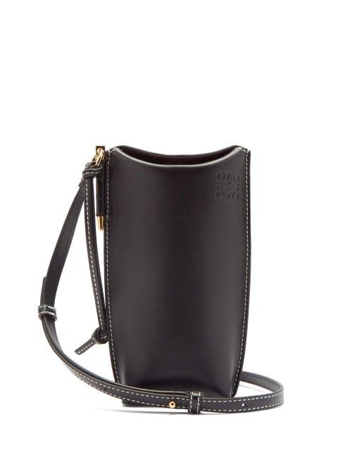 Matchesfashion.com Loewe - Gate Mini Logo Embossed Leather Necklace Pouch - Womens - Black