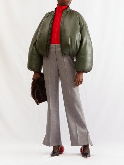 Loewe - Padded Leather Bomber Jacket - Womens - Dark Green