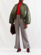 Loewe - Padded Leather Bomber Jacket - Womens - Dark Green