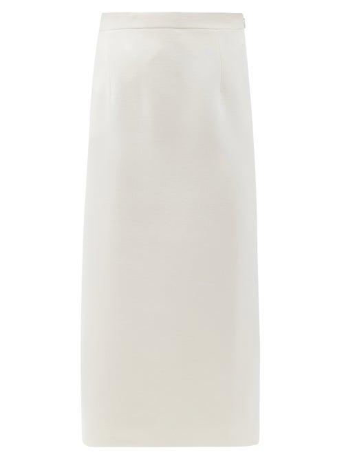 Matchesfashion.com Alessandra Rich - High-rise Wool-blend Crepe Pencil Skirt - Womens - White