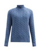Matchesfashion.com Polo Ralph Lauren - High-neck Cable-knit Cotton Sweater - Mens - Light Blue