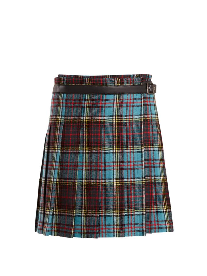 Junya Watanabe Tartan-checked Pleated Wool-blend Skirt