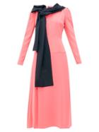Matchesfashion.com Roksanda - Marira Tie Neck Silk Midi Dress - Womens - Pink