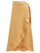 Matchesfashion.com Belize - Lara Ruffled Linen Midi Skirt - Womens - Light Brown