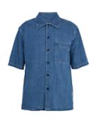 Ami Point-collar Short-sleeved Denim Shirt