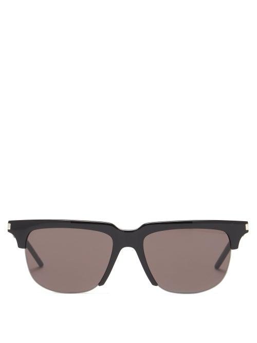 Matchesfashion.com Saint Laurent - Half-frame Acetate Sunglasses - Mens - Black
