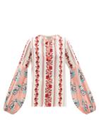 Ladies Beachwear D'ascoli - Zora Floral-print Cotton-khadi Blouse - Womens - Red