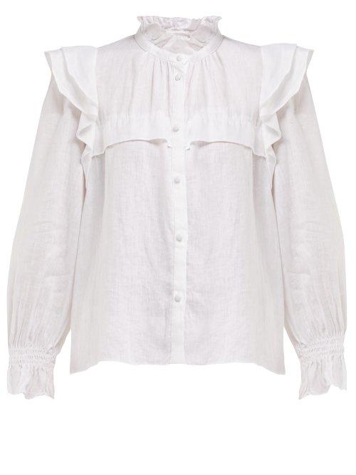 Matchesfashion.com Isabel Marant Toile - Tedy Ruffled Linen Blouse - Womens - White